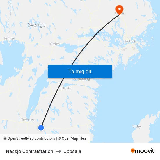 Nässjö Centralstation to Uppsala map