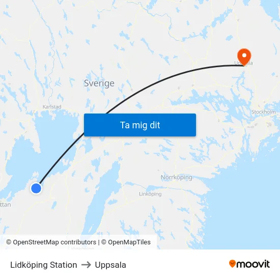 Lidköping Station to Uppsala map