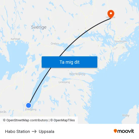 Habo Station to Uppsala map