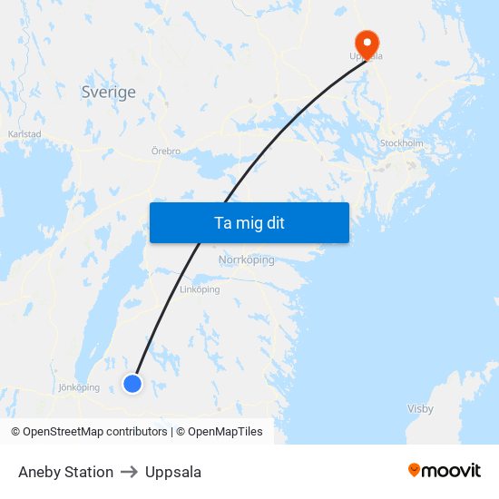 Aneby Station to Uppsala map