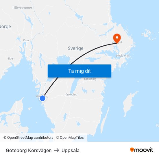 Göteborg Korsvägen to Uppsala map