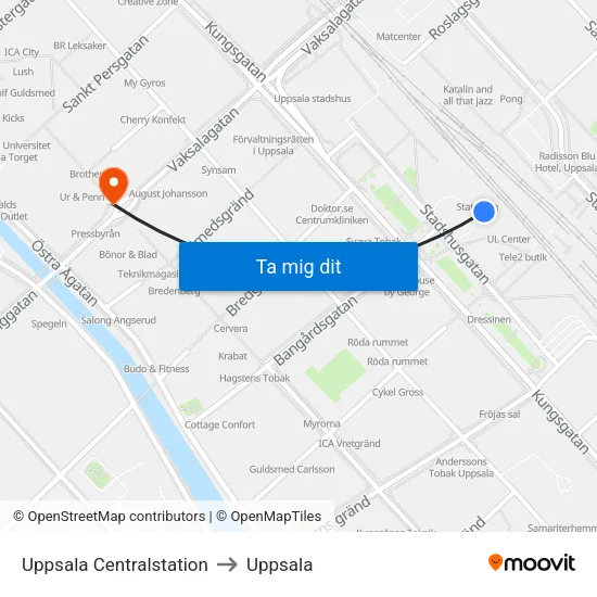 Uppsala Centralstation to Uppsala map