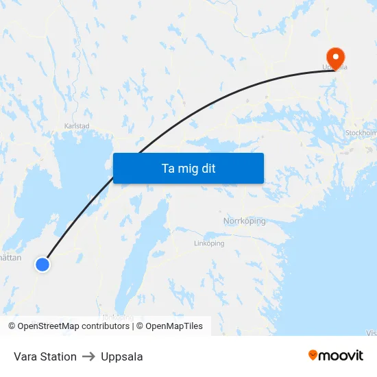 Vara Station to Uppsala map
