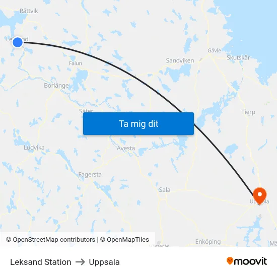 Leksand Station to Uppsala map