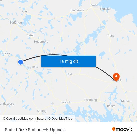 Söderbärke Station to Uppsala map