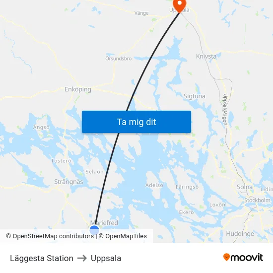 Läggesta Station to Uppsala map