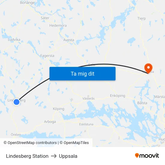 Lindesberg Station to Uppsala map