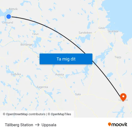 Tällberg Station to Uppsala map