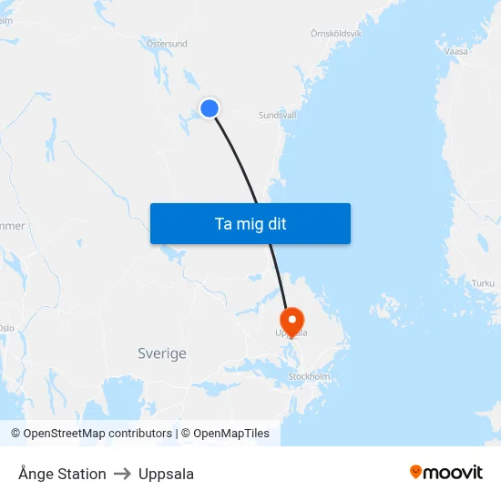 Ånge Station to Uppsala map