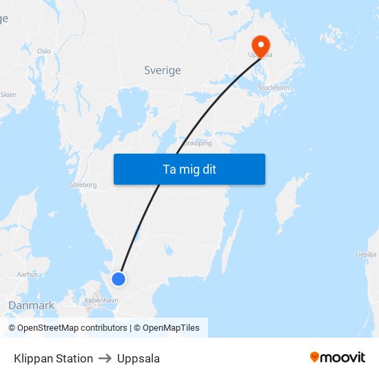 Klippan Station to Uppsala map