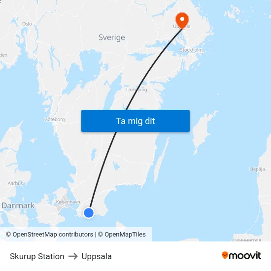 Skurup Station to Uppsala map