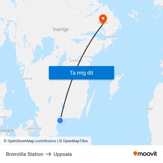Bromölla Station to Uppsala map