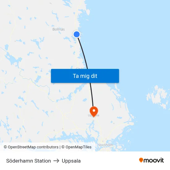 Söderhamn Station to Uppsala map