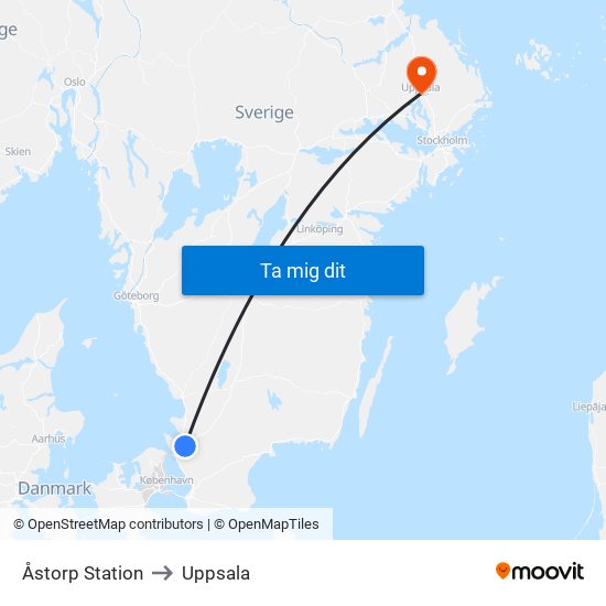 Åstorp Station to Uppsala map