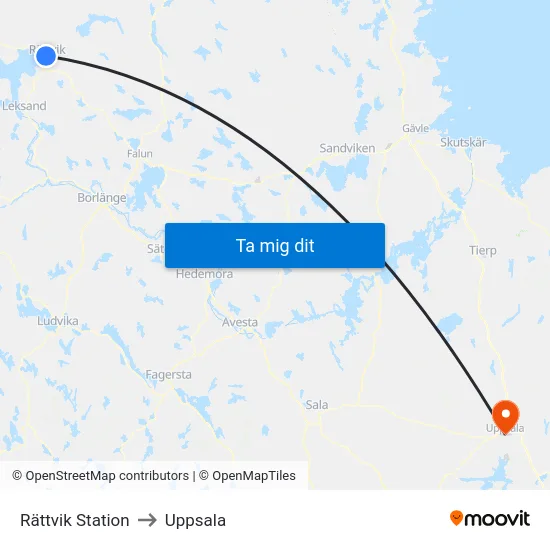 Rättvik Station to Uppsala map