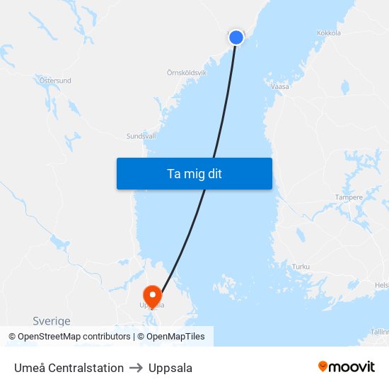 Umeå Centralstation to Uppsala map