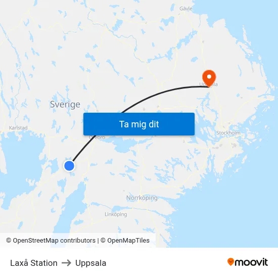 Laxå Station to Uppsala map