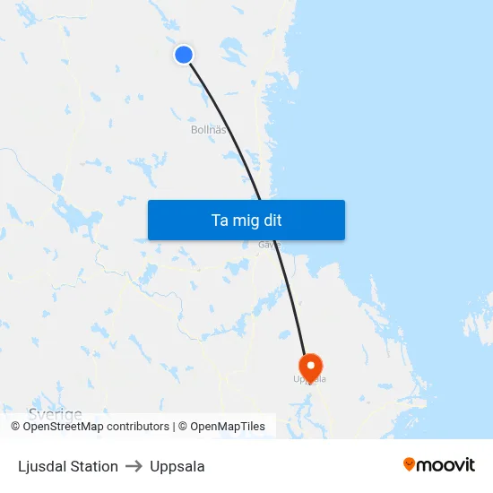 Ljusdal Station to Uppsala map