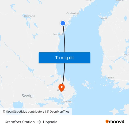 Kramfors Station to Uppsala map