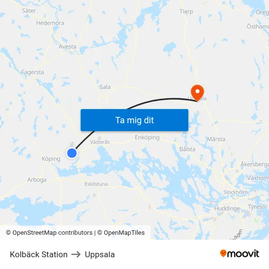 Kolbäck Station to Uppsala map