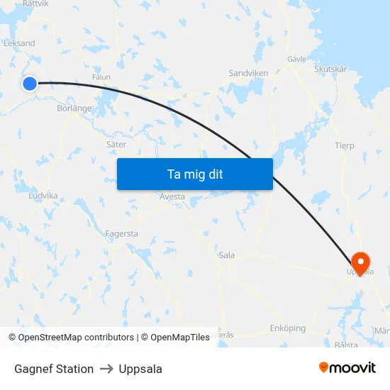 Gagnef Station to Uppsala map