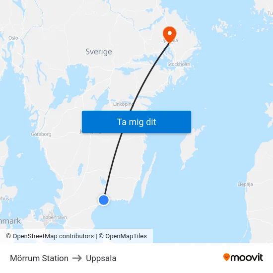 Mörrum Station to Uppsala map