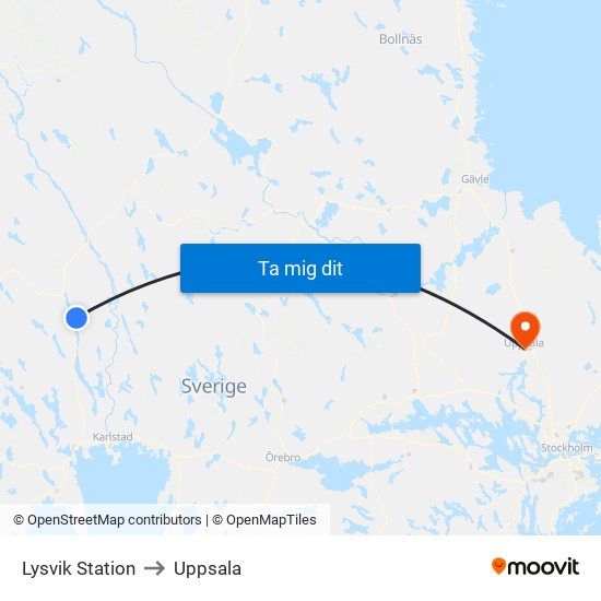 Lysvik Station to Uppsala map