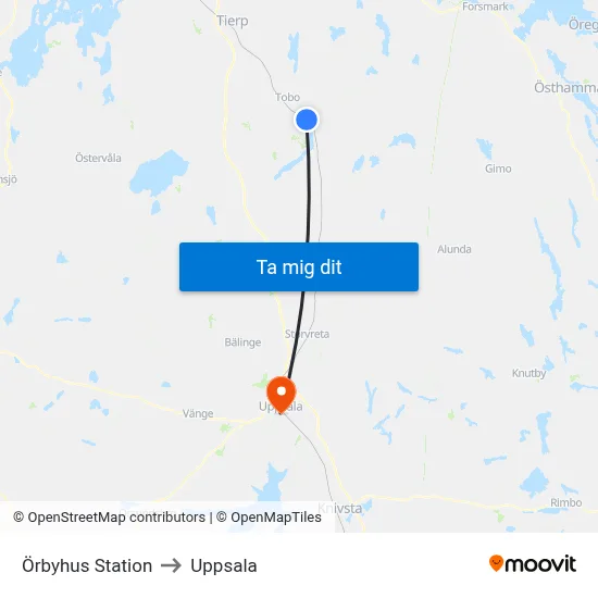 Örbyhus Station to Uppsala map