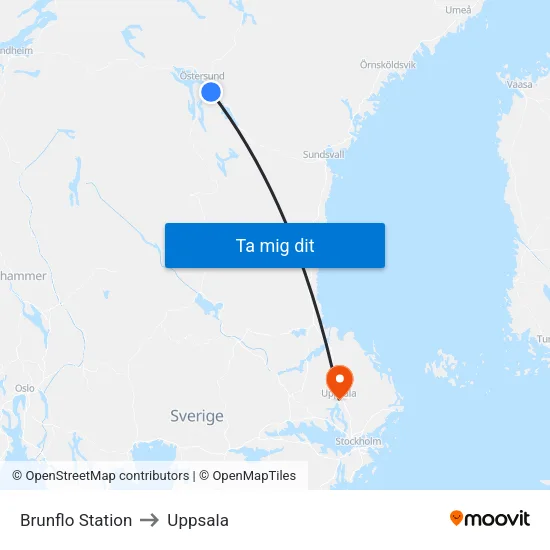 Brunflo Station to Uppsala map