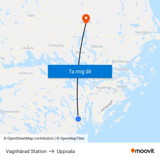 Vagnhärad Station to Uppsala map