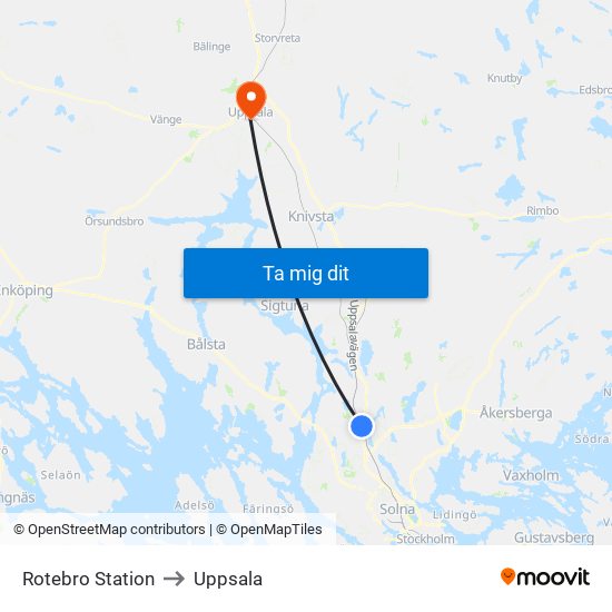 Rotebro Station to Uppsala map