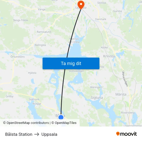 Bålsta Station to Uppsala map