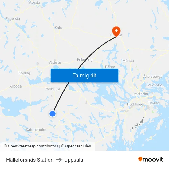 Hälleforsnäs Station to Uppsala map