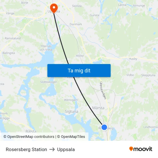 Rosersberg Station to Uppsala map