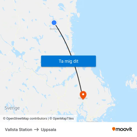 Vallsta Station to Uppsala map