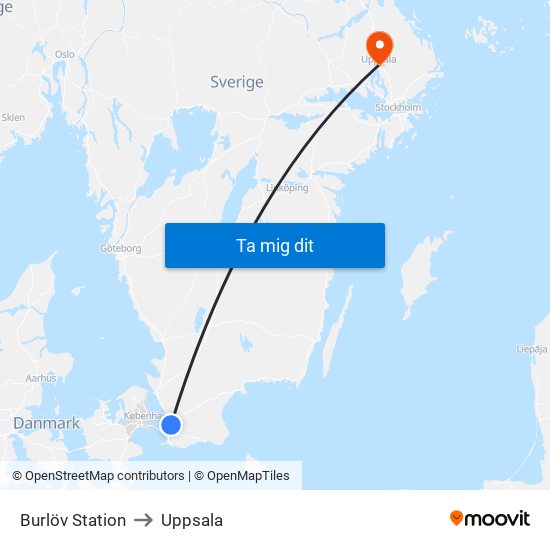 Burlöv Station to Uppsala map