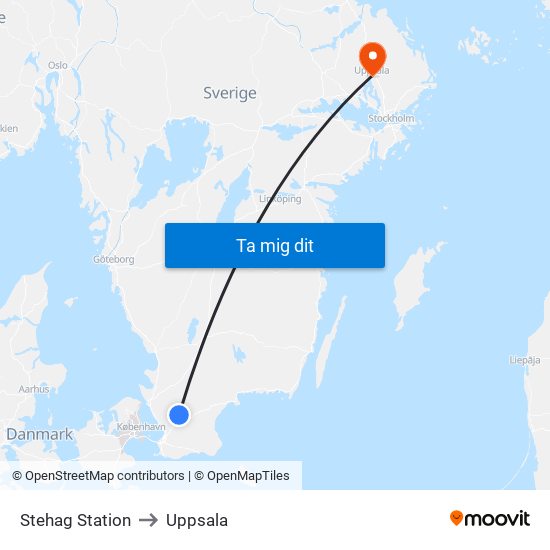 Stehag Station to Uppsala map