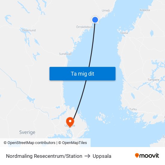 Nordmaling Resecentrum/Station to Uppsala map