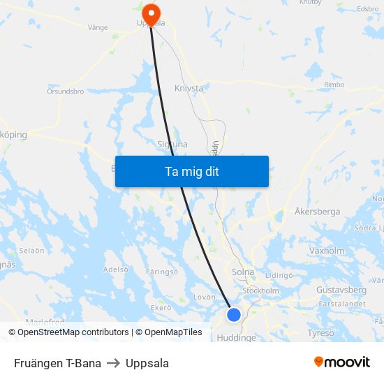 Fruängen T-Bana to Uppsala map