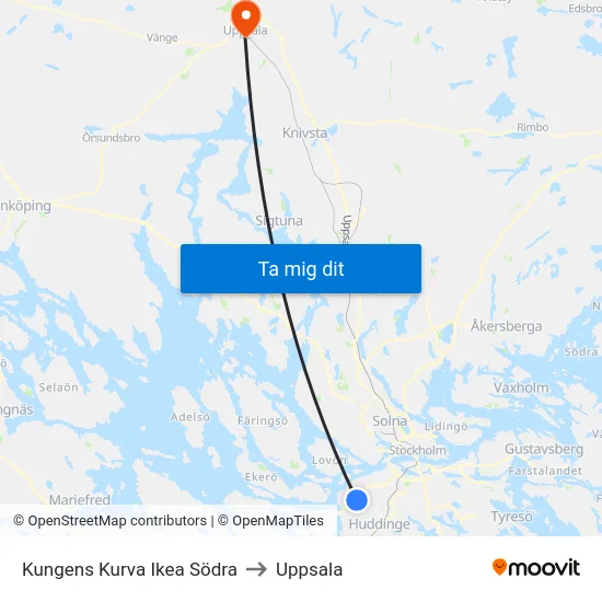 Kungens Kurva Ikea Södra to Uppsala map