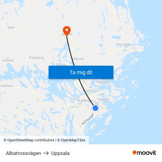 Albatrossvägen to Uppsala map
