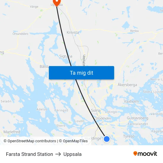 Farsta Strand Station to Uppsala map