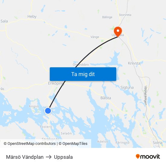 Märsö Vändplan to Uppsala map