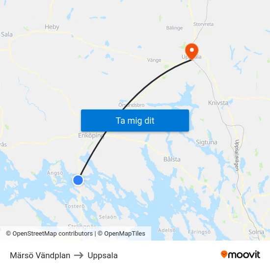 Märsö Vändplan to Uppsala map