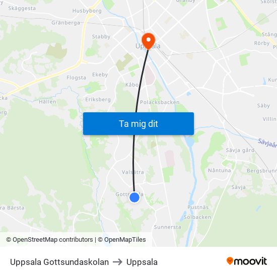 Uppsala Gottsundaskolan to Uppsala map