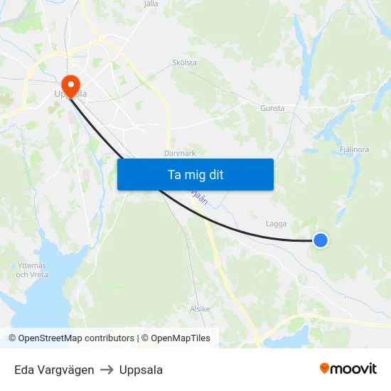Eda Vargvägen to Uppsala map