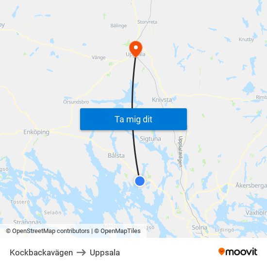 Kockbackavägen to Uppsala map