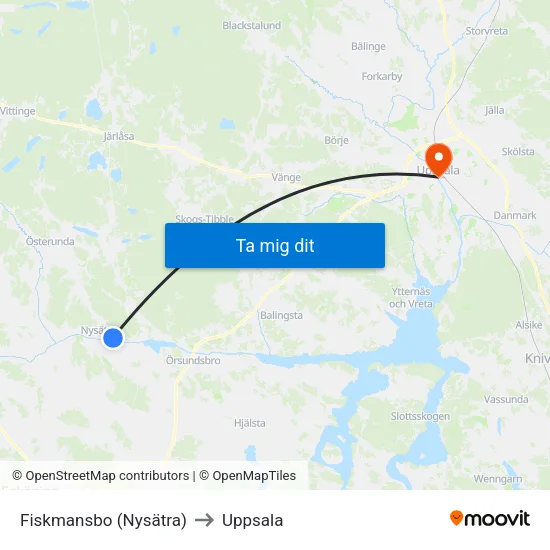Fiskmansbo (Nysätra) to Uppsala map