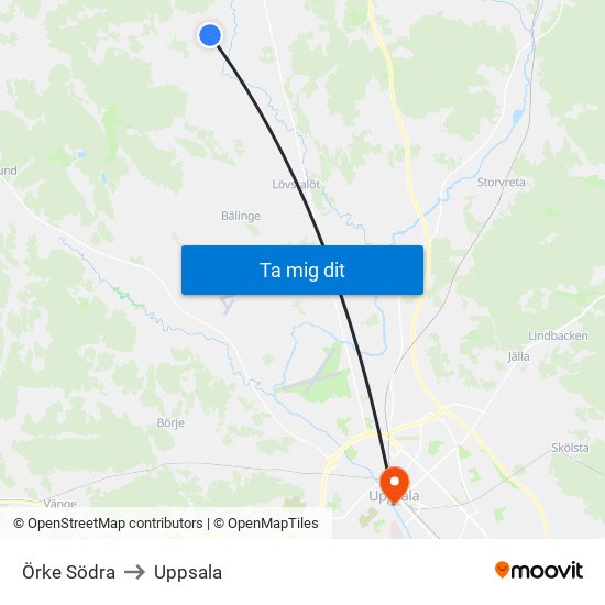 Örke Södra to Uppsala map