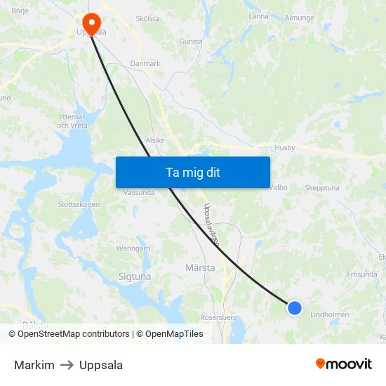 Markim to Uppsala map
